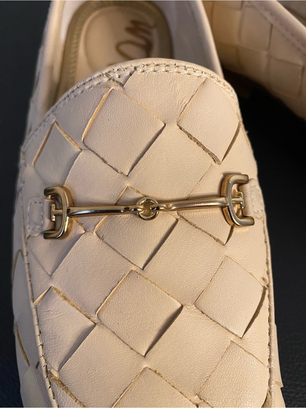 Sam Edelman womans Woven Leather Loafers in Cream with Gold Bit - Picture 8 of 12